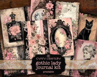 Gothic Lady Junk Journal Kit, Printable Pages, Ephemera, Bookmarks, ATC Cards, Junk Journal Supplies, Victorian Goth Fashion, Shabby Chic