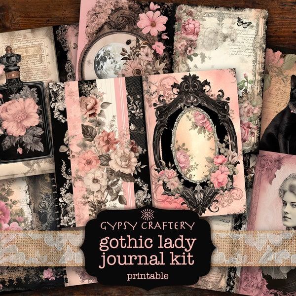 Gothic Lady Junk Journal Kit, Printable Pages, Ephemera, Bookmarks, ATC Cards, Junk Journal Supplies, Victorian Goth Fashion, Shabby Chic