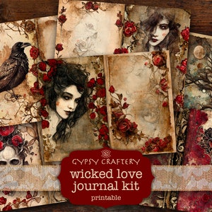 Wicked Love Junk Journal Kit, Digital Download, Gothic Journal Kit, Printable Pages, Ephemera, Bookmarks, ATC Cards
