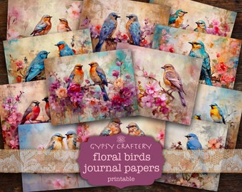 Floral Birds Junk Journal Pages, Spring Garden Paper (Digital Paper Pack)