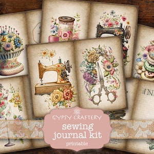 Sewing Junk Journal Kit, Printable Digital Kit, Ephemera Pack, Scrapbooking, Journaling Craft Supplies, Collage Sheets, Vintage