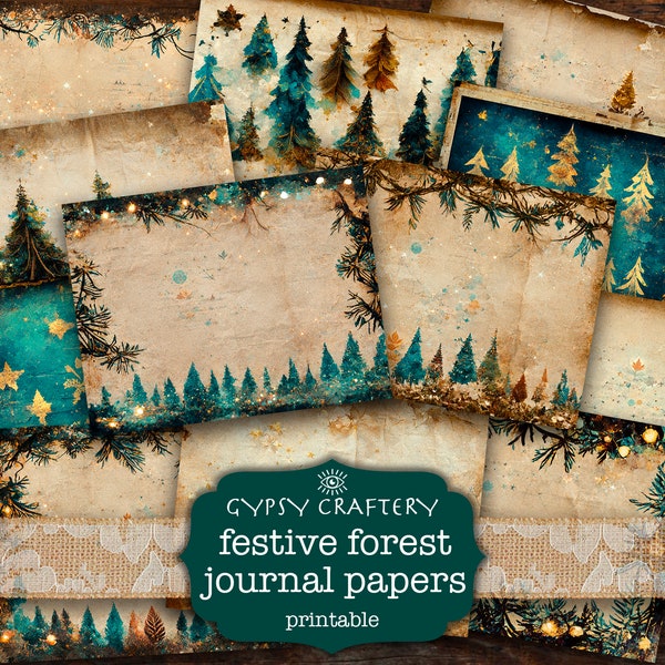 Festive Forest Junk Journal Papers, Digital Paper Pack, Christmas Journal Printable Pages, Scrapbooking, Card Making, Paper Crafts
