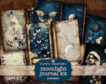 Moonlight Junk Journal Kit, Ephemera, ATC Karten (druckbar)