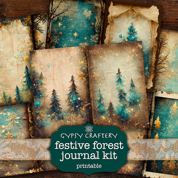 Festive Forest Junk Journal Kit, Christmas Journal, Winter Digital Kit, Ephemera, Xmas Journaling Supplies, Yule, Woodland, Trees
