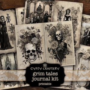 Grim Tales Junk Journal Kit, Printable Pages, Macabre Junk Journal, Journal Supplies, Scrapbook Paper, Vintage, Goth, Skull, Death
