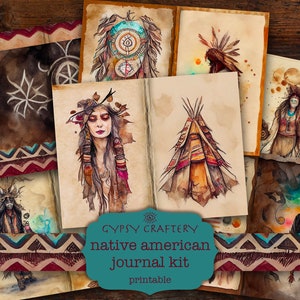 Kit diario spazzatura nativo americano, download digitale, schede ATC, segnalibri, etichette, album, collage, azteco, tribale