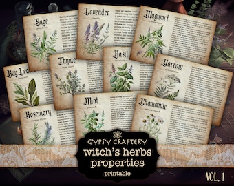 Kräuterkorrespondenzen, druckbare Grimoire Seiten, magische Kräuter, Bos Seiten, Hexenkräuter, Hexen Printables, Hexen Ephemera, digital