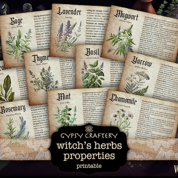 Herb Correspondences, Printable Grimoire Pages, Magical Herbs, Bos Pages, Witchcraft Herbs, Witch Printables, Witch Ephemera, Digital
