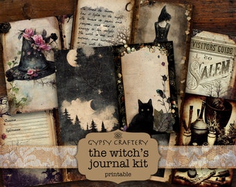 Witch's Junk Journal Kit, Halloween Ephemera, Book Of Shadows (Digital Download)