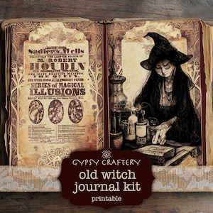 Oude heks junk Journal Kit, digitale download, efemere heks, grimoire afdrukbaar, benodigdheden voor journaling, hekserij, Halloween