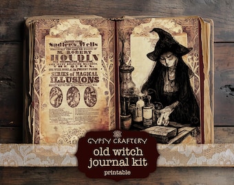 Old Witch Junk Journal Kit, Printable Grimoire Ephemera (Digital Download)