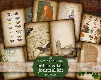 Celtic Witch Junk Journal Kit, Printable Grimoire Ephemera (Digital Download)