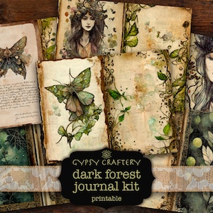Dark Forest Junk Journal Kit, digitaler Download, bedruckbare Seiten, Ephemera, Lesezeichen, ATC Karten, Scrapbook, Collage, Grimoire