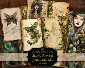 Dark Forest Junk Journal Kit, Digital Download, Printable Pages, Ephemera, Bookmarks, ATC Cards, Scrapbook, Collage, Grimoire