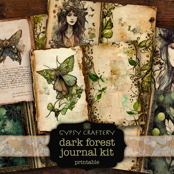 Dark Forest Junk Journal Kit, Digital Download, Printable Pages, Ephemera, Bookmarks, ATC Cards, Scrapbook, Collage, Grimoire