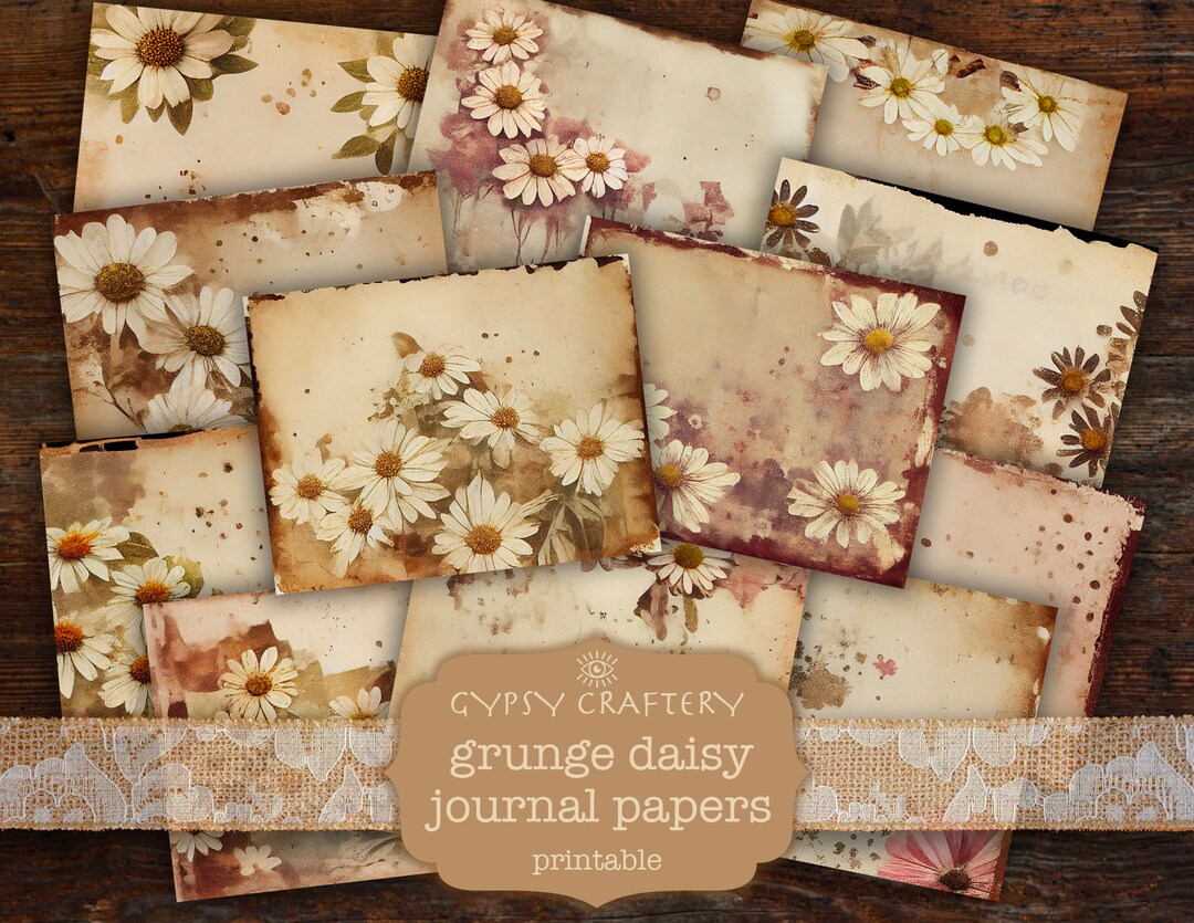 Grunge Daisy Junk Journal Printable Paper Pack (digital Download) - Etsy