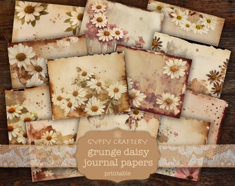 Grunge Daisy Junk Journal Papers, Printable Journal Pages