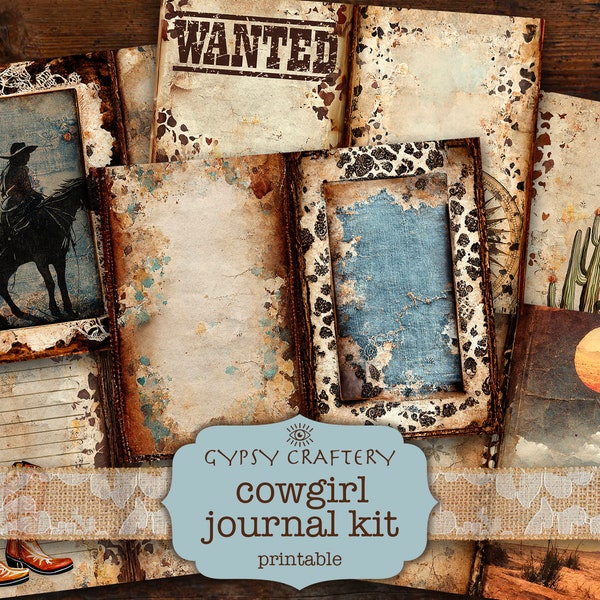 Cowgirl Junk Journal Kit, Journaling Supplies, Printable Journal Pages, Ephemera, ATC Cards, Scrapbook Paper, Wild West, Ranch, Country