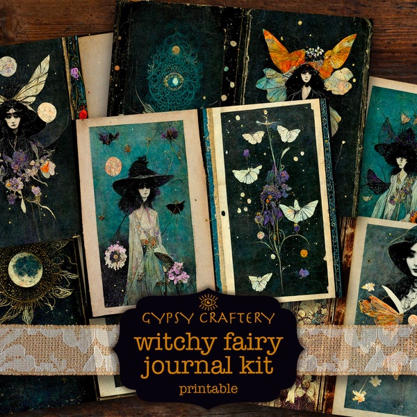 Witchy Fairy Junk Journal Kit, Digital Download, Gothic Journal Kit, Printable Pages, Ephemera, Bookmarks, ATC Cards, Goth Fairies