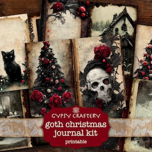 Kit de diário de Natal gótico, pacote de itens efêmeros, imprimíveis de Natal gótico, scrapbooking, suprimentos de diário, colagem, cartões