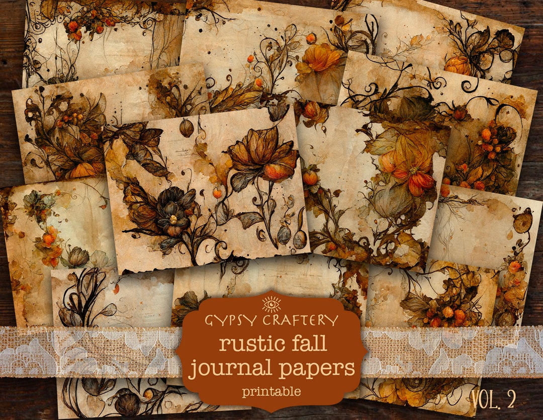 Rustic Fall Junk Journal Pages, Autumn Scrapbook Paper (digital ...