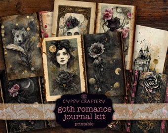 Goth Romance Junk Journal Kit, Printable Ephemera (Digital Download)