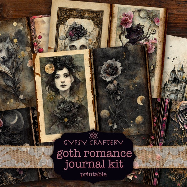 Goth Romance Junk Journal Kit, Digital Download, Gothic Journal Kit, Printable Pages, Ephemera, Bookmarks, ATC Cards