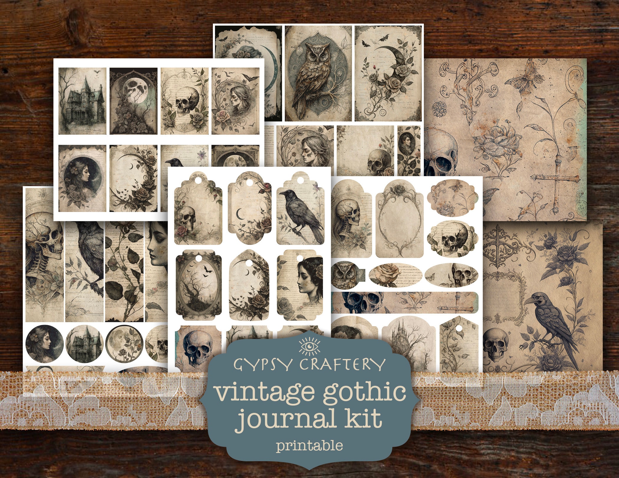 Victorian Goth Junk Journal Kit, Digital Download, Gothic Junk Journal  Supplies, Journal Pages, Ephemera, Bookmarks, ATC Cards 