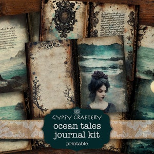 Kit de diario basura Ocean Tales, diario basura gótico, páginas imprimibles, efímeras, tarjetas ATC, álbumes de recortes, gótico, brujería, mar oscuro