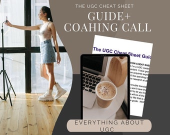 The UGC Cheat Sheet Guide| UGC Coaching call| 14 page User generated content guide| Content idea, Hooks, CTA's, brand deals pitch template