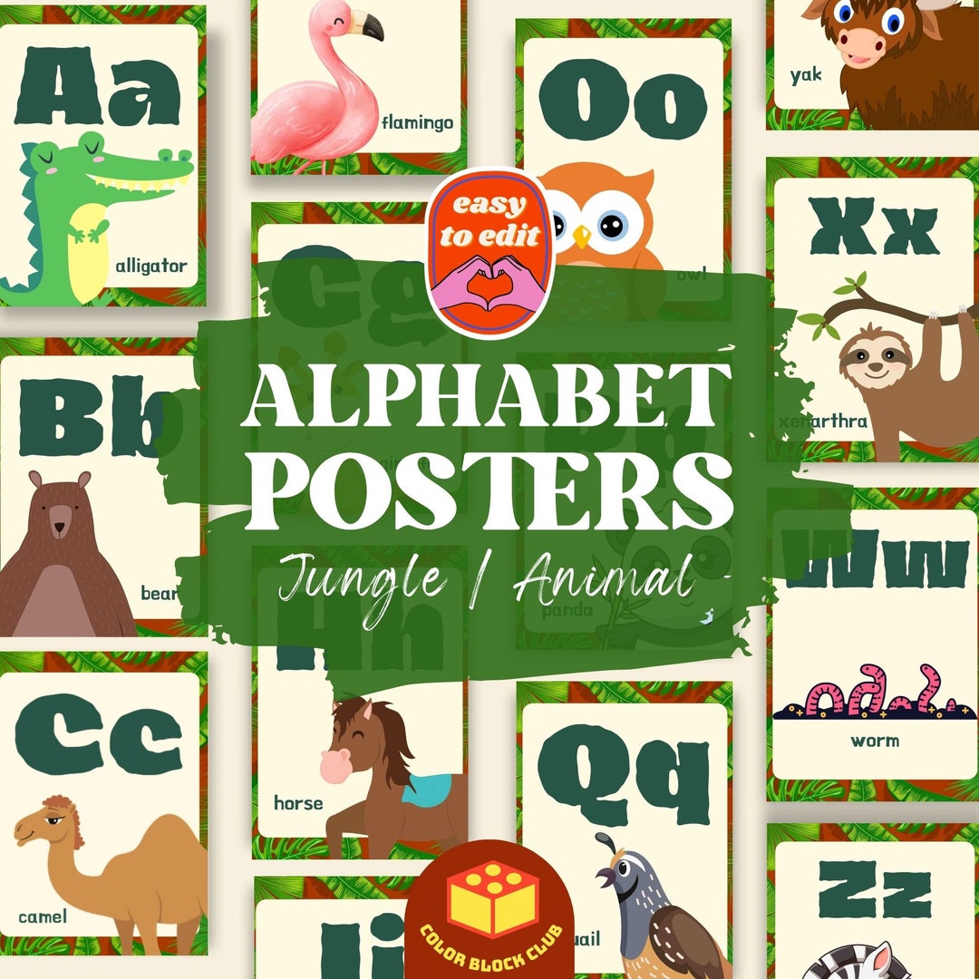 Jungle & Animal Alphabet Posters Editable Alphabet Letters Etsy