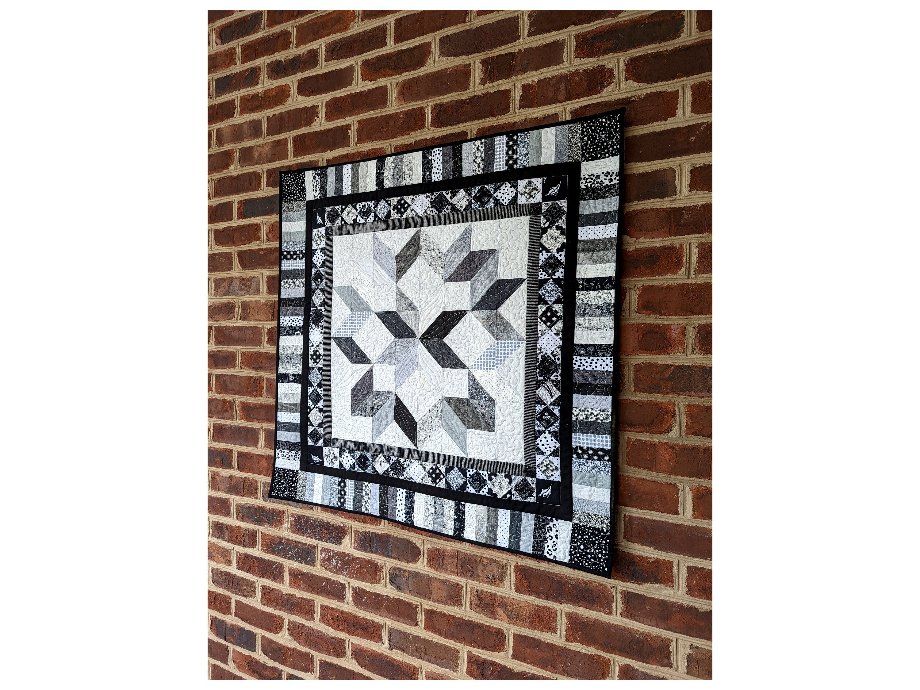 North Star, Handmade Wall Quilt in Black, White, and Shades of Gray for ...