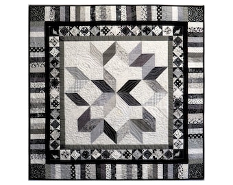 North Star, handmade wall quilt in black, white, and shades of gray for home, office, dorm room, for yourself or a friend or graduate.