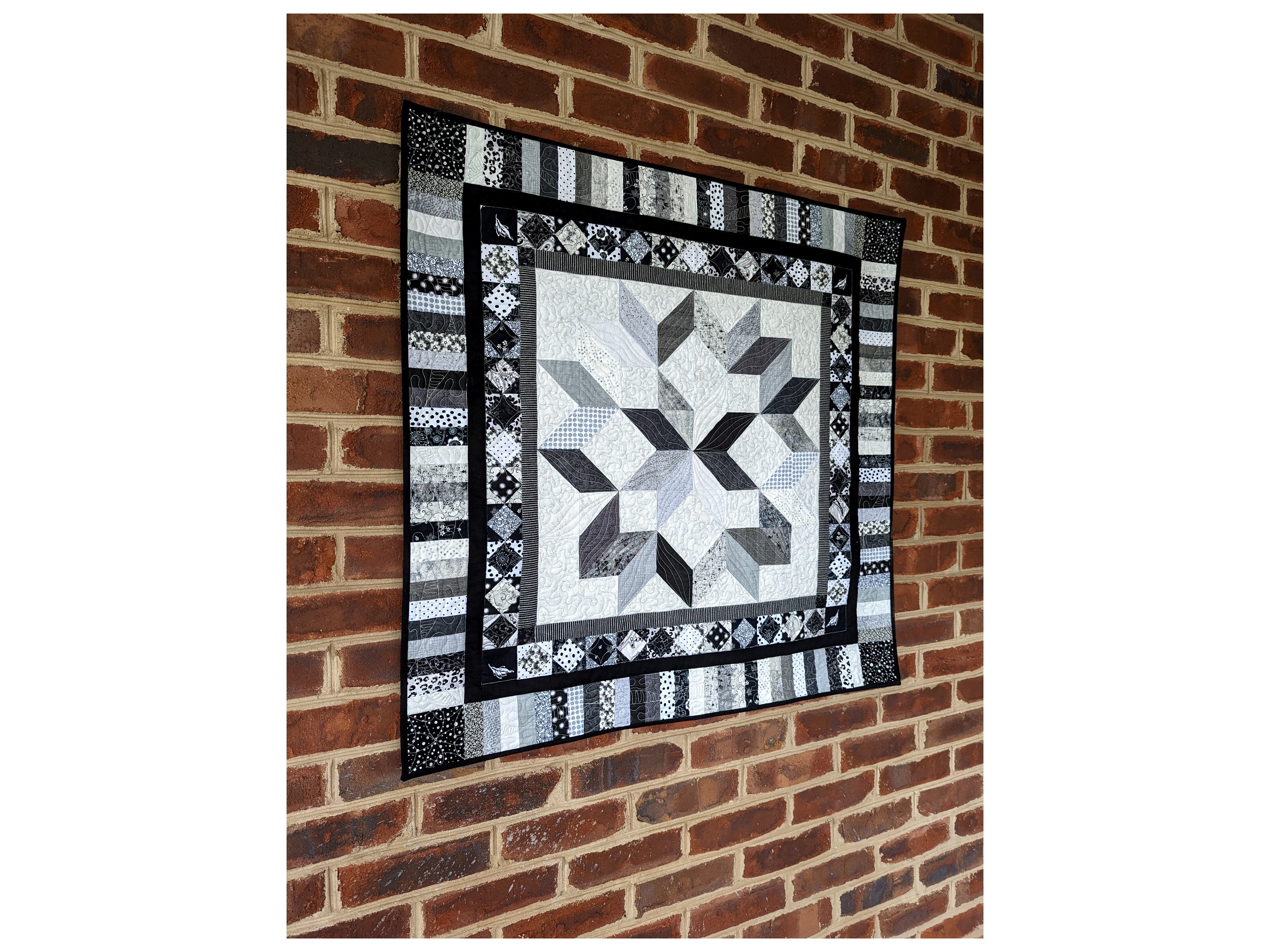 North Star, Handmade Wall Quilt in Black, White, and Shades of Gray for ...