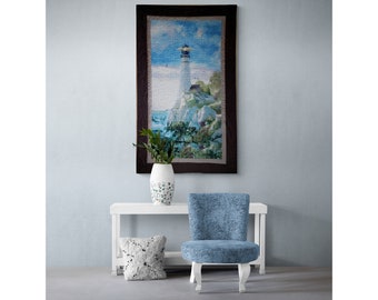 Lighthouse quilt. Handmade original one-of-a-kind piece of art makes a timeless statement in either the home or office.