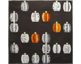 Pumpkins Fall/Autumn Decor, Harvest, Halloween, Thanksgiving Handmade Wall Quilt, Black/White/Orange, Approximately 36" Square