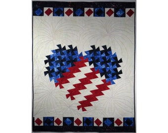 Patriotic Twisted Heart Quilt Pattern,  2-Page Pdf, Digital Download, Design Layout for use with TwisterSisters Twister Quilt Tools