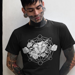 SIGILLVM DIABOLI – Occult Devil Goat Head T-Shirt – Satanic Symbol Shirt – Floral Pentagram Legacy Tee – Esoteric Dark Tshirt – MALOMBRA