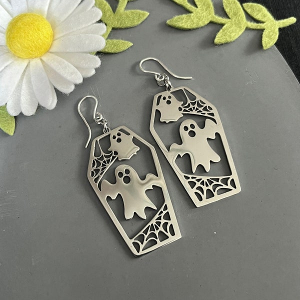 Ghost Earrings ~ Halloween Jewellery ~ Stainless Steel and Sterling Silver