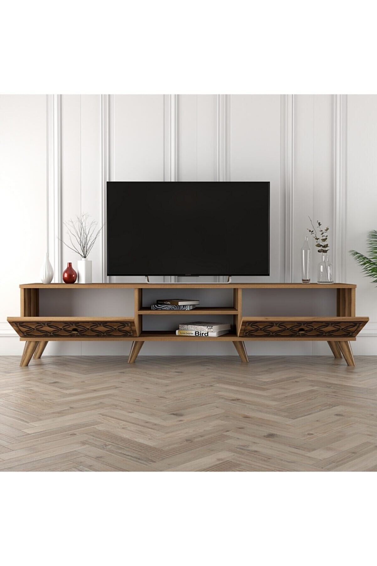 Living Room Tv Stand Wooden Tv Stand Wood Metal Tv Unit Etsy Canada
