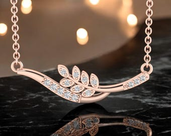 Diamond Necklace, Dainty Gold Necklace, Leaf Diamond Necklace, Tree Leaf, Gift for Her, Christmas Gift, Valentine's Day Gift, Birthday Gift