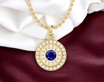 Blue Sapphire Necklace, gold necklace, Personalized necklace, Handmade jewelry for mom, Unique anniversary gift, free fast shipping
