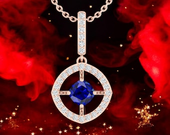 Blue Sapphire Necklace, Gold necklace, necklaces for women, sapphire jewelry, Circle Pendant, September birthstone, Christmas gift
