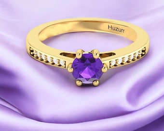 Amethyst Ring in Sterling Silver | February Birthstone Ring | Purple Gemstone Ring for Women | Dainty Gemstone Ring, Healing Crystal Jewelry