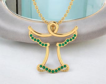 Emerald pendant ,Guardian angel necklace, Gold emerald pendant , Angel Style Emerald Gold Pendant, Gift for her, Anniversary Gift