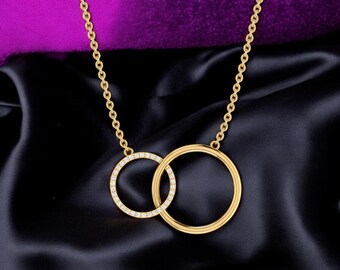 Collar de diamantes, delicado collar de oro, collar de diamantes pequeños, collar de diamantes solitarios, collar de diamantes de círculo abierto, regalo de Navidad