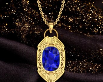 Blue Sapphire Necklace, Gold Necklace, September Birthstone Necklace, Dark Blue Droplet necklace, Wedding Gift, Gift for Her, Free shipping