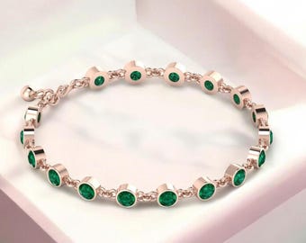 Bracciale con smeraldo, bracciale con catena di smeraldo, delicato bracciale in oro, gioielli con pietra portafortuna, delicato bracciale, bracciale con catena, regalo di San Valentino