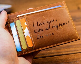 Handwritten Wallet, Personalized Slim Wallet, Fathers Day Gift, Minimalist Leather Card holder