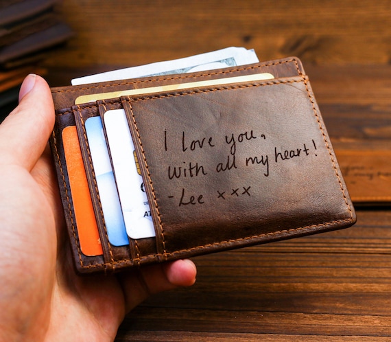 Handwritten Wallet, Personalized Slim Wallet, Fathers Day Gift, Minimalist Leather Card holder